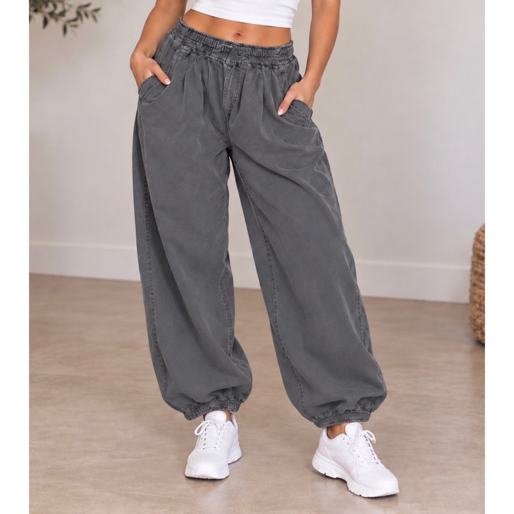 Free People Movement Harem Pants Charcoal Gray Elastic Waist Joggers oversized S